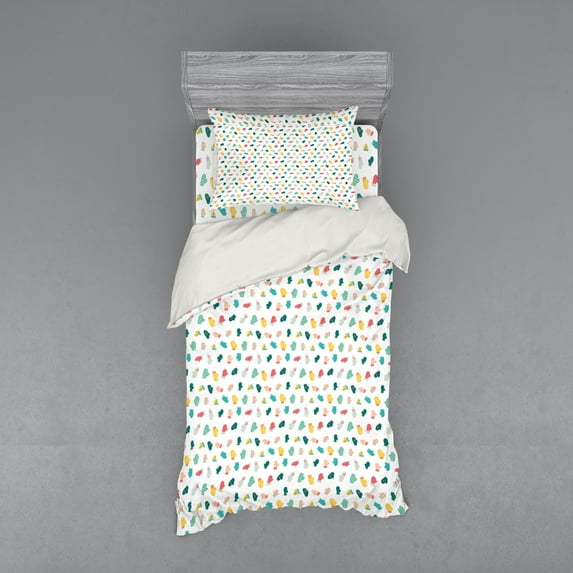 Winter Duvet Cover Set, Illustration of Doodle Style Colorful Mittens Holiday Season Christmas Vibes, Bedding Set with Shams and Fitted Sheet, 3 Sizes, by Ambesonne