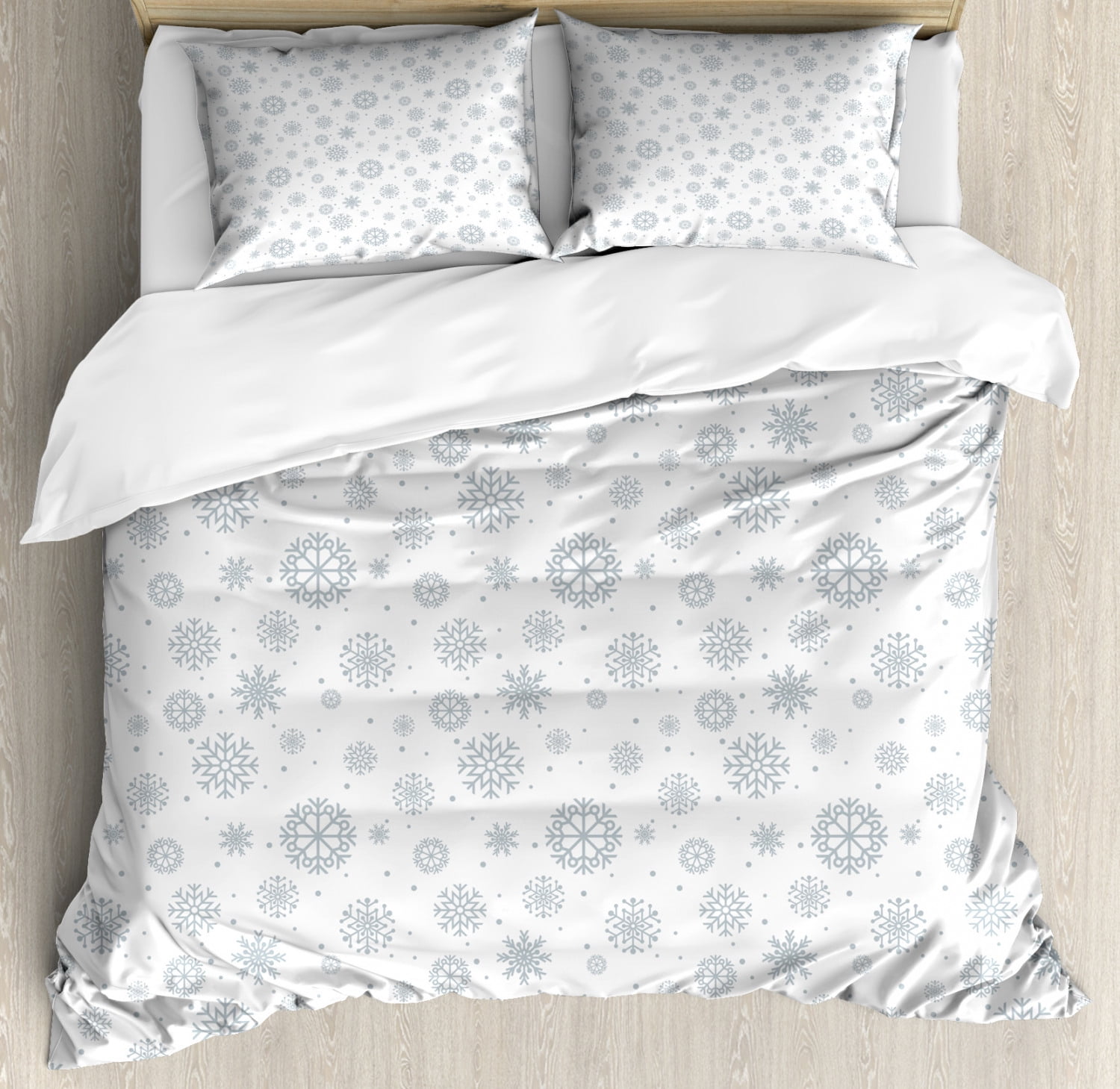 King Size Grey and White Snowflake Pattern Duvet Set