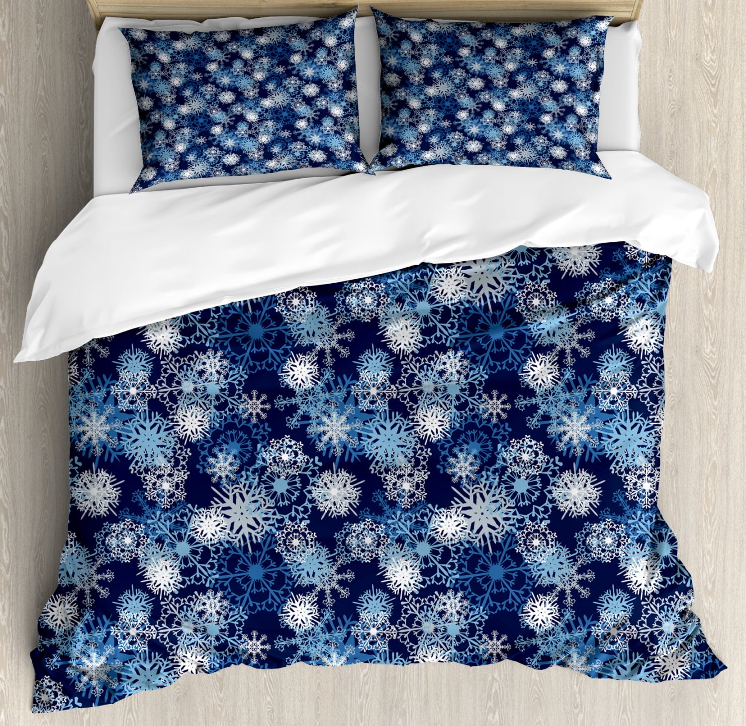King Size Blue and White Snowflake Microfiber Duvet Set