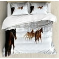 thumbnail image 1 of Winter Duvet Cover Set Queen Size, Horses in the Snow Playing Having Fun in the Forest Seasonal Animal Photography, Decorative 3 Piece Bedding Set with 2 Pillow Shams, Brown White, by Ambesonne, 1 of 3