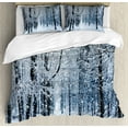 thumbnail image 1 of Winter Duvet Cover Set Queen Size, Snow Covered Forest Idyllic Early Morning Scenery Seasonal Xmas Nature, Decorative 3 Piece Bedding Set with 2 Pillow Shams, Black White Slate Blue, by Ambesonne, 1 of 3