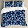 thumbnail image 1 of Winter Duvet Cover Set Queen Size, Various Different Ornate Snowflakes Blizzard Cold Season Xmas Themed, Decorative 3 Piece Bedding Set with 2 Pillow Shams, Pale Blue Dark Blue White, by Ambesonne, 1 of 3