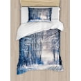 thumbnail image 1 of Winter Duvet Cover Set Twin Size, Alley in Snowy Forest Cold Freezing Weather Rural Nature Outdoors Woodland, Decorative 2 Piece Bedding Set with 1 Pillow Sham, Blue Black White, by Ambesonne, 1 of 3