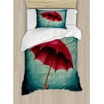 thumbnail image 1 of Winter Duvet Cover Set Twin Size, Authentic Retro Wooden Handle under Fall Rainfall Torrent of Rain Urban Image Art Print, Decorative 2 Piece Bedding Set with 1 Pillow Sham, Teal, by Ambesonne, 1 of 3