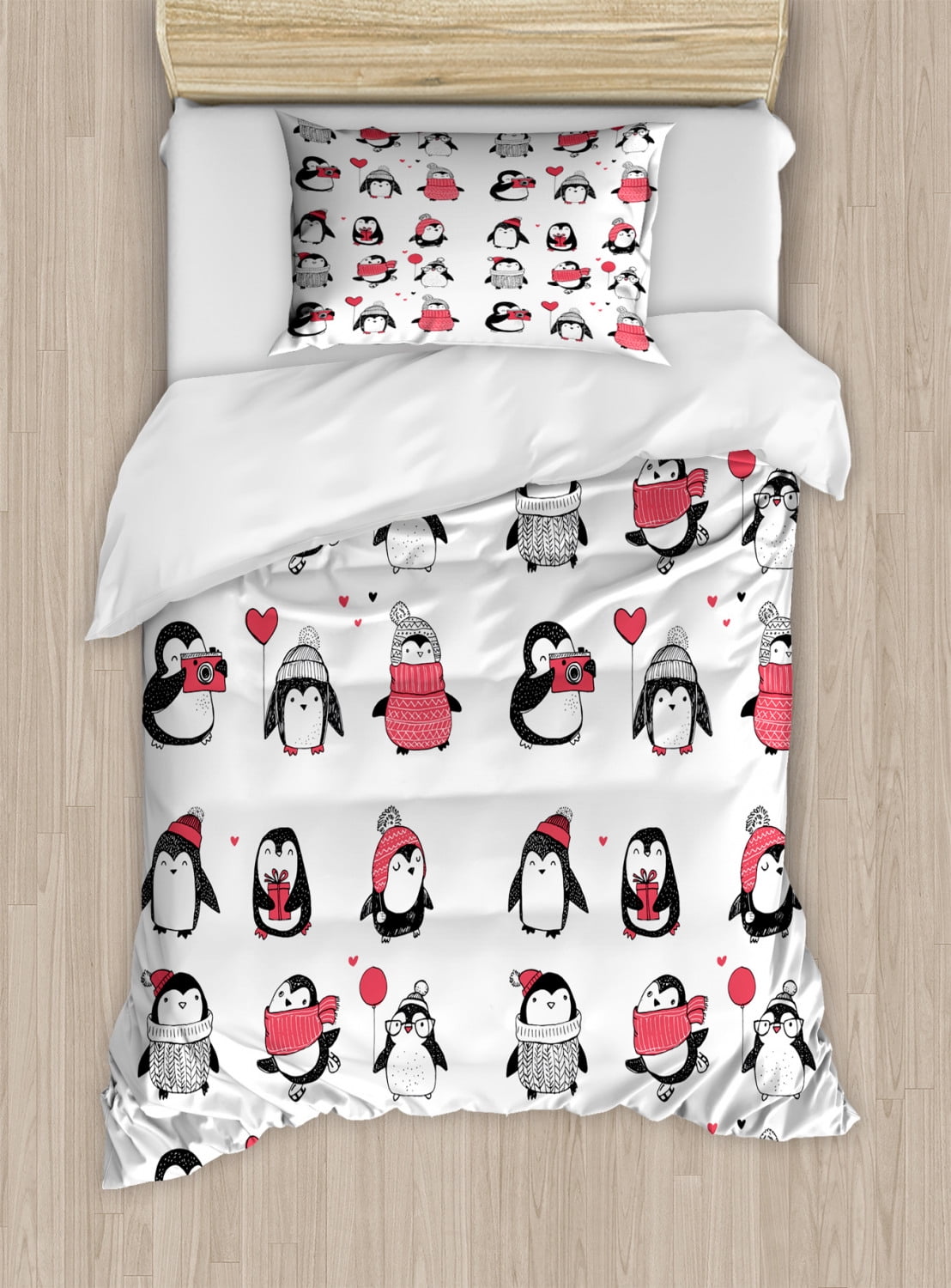 Twin Size Cute Penguins Christmas Duvet Cover Set