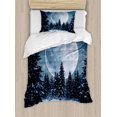thumbnail image 1 of Winter Duvet Cover Set Twin Size, Dreamy Winter Night with a Big Full Moon and a Bench in Park Stars in the Darkness, Decorative 2 Piece Bedding Set with 1 Pillow Sham, Blue White, by Ambesonne, 1 of 3
