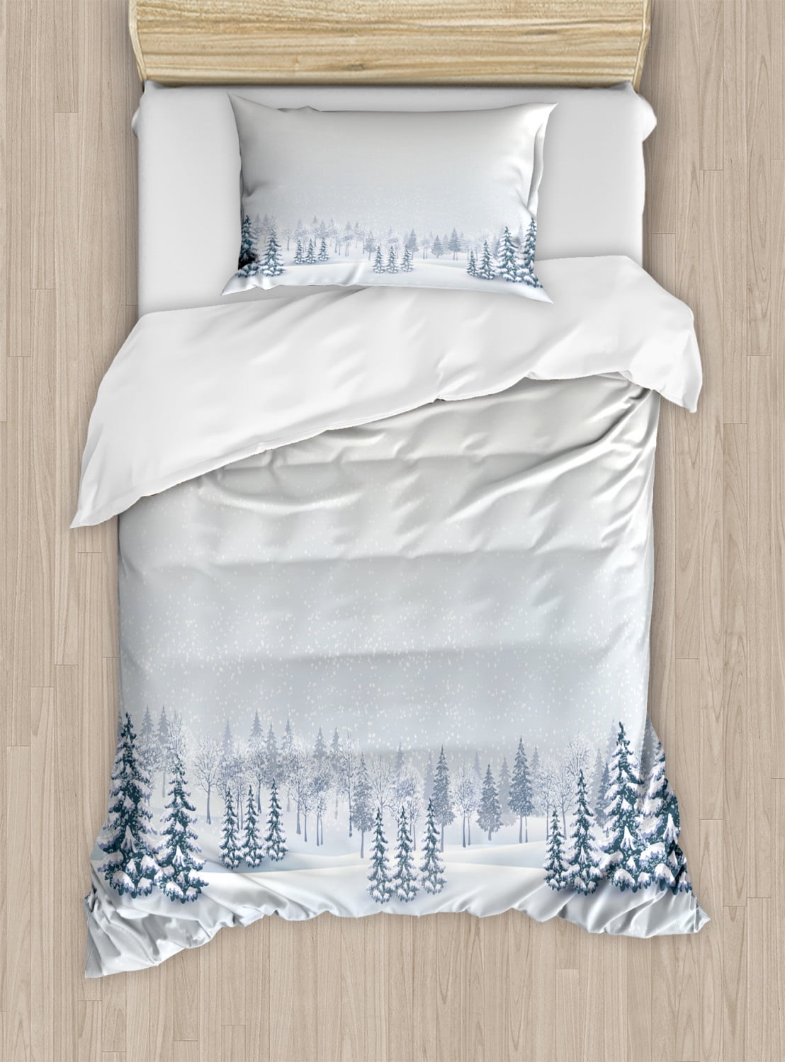 Winter Scene Twin Duvet Cover Set with Pillow Sham