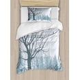 thumbnail image 1 of Winter Duvet Cover Set Twin Size, Winter Season Theme A Tree without Leaves in the Snowy Forest and Flying Birds, Decorative 2 Piece Bedding Set with 1 Pillow Sham, Petrol Blue, by Ambesonne, 1 of 3