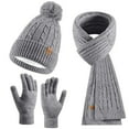 thumbnail image 1 of Winter Ear Flap Beanie Scarf Gloves Set, 3-Piece Knit Winter Accessories, Touchscreen Gloves Combo, Fleece Lined Cold Weather Set, Unisex Winter Gear, Outdoor Sports Set - Grey, 1 of 9