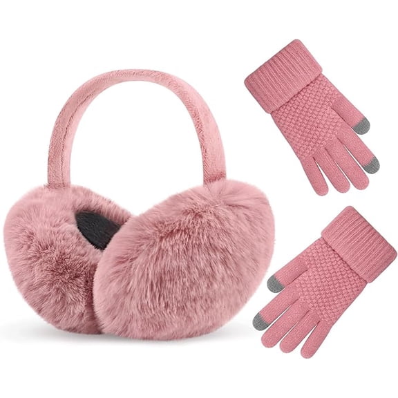 Winter Ear Muffs Gloves for Women Cute Foldable White Earmuffs Adjustable Ear Warmers Faux Fur Ear Covers Headband