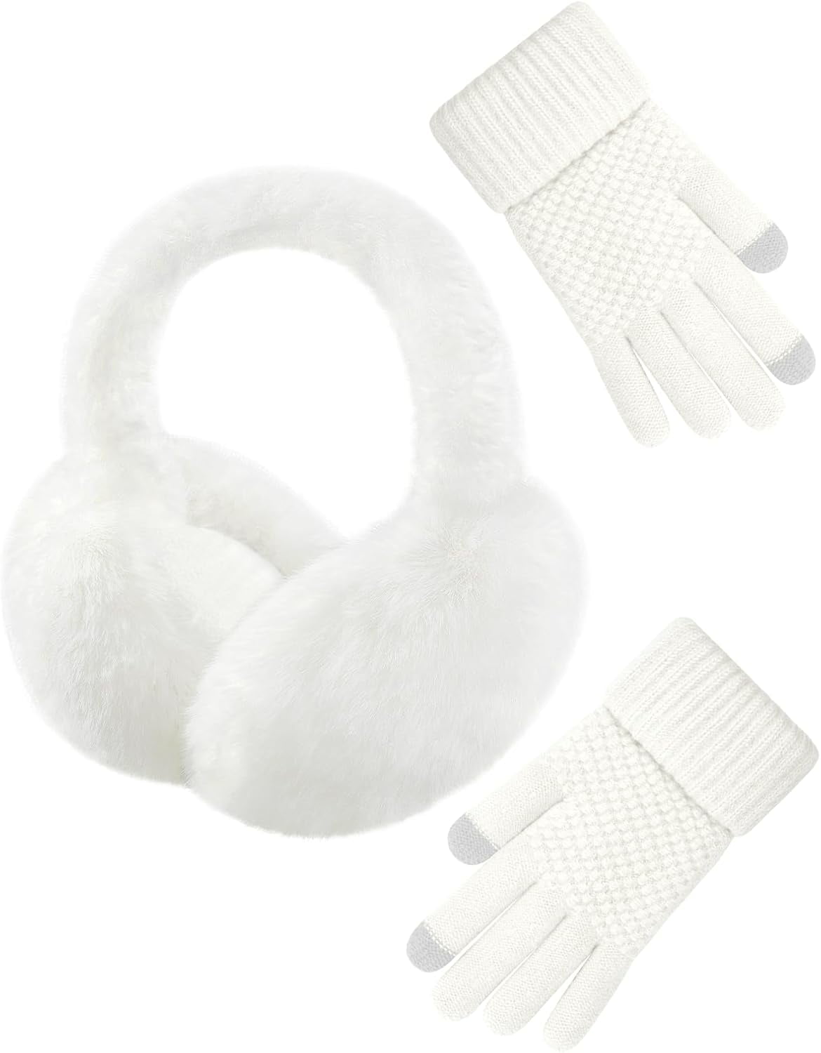 Winter Ear Muffs with Gloves Sets for Women Faux Fur Warm Earmuffs Cold ...
