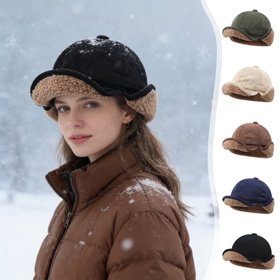 Winter Ear Protection Hat | Warm Polyester Fiber Cap – Thickened Ear Flap Design, Lightweight, Black/Navy/Beige/Coffee/ARMY Green, Fits 22-23 in Head, Outdoor Cold Weather Accessories