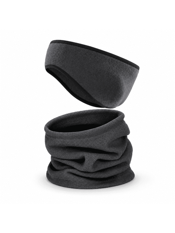 Winter Ear Warmer Headband Ear Muffs and Fleece Neck Gaiter Set Thermal Windproof Face Cover for Winter Skiing Snowboarding Cycling Cold Weather Protective Gear 9.84 inches / 25 cm Dark Gray