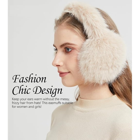 Winter Ear muffs for Women Men, Fluffy Ear Warmer with Thick Faux Ear Covers, Foldable for Convenience