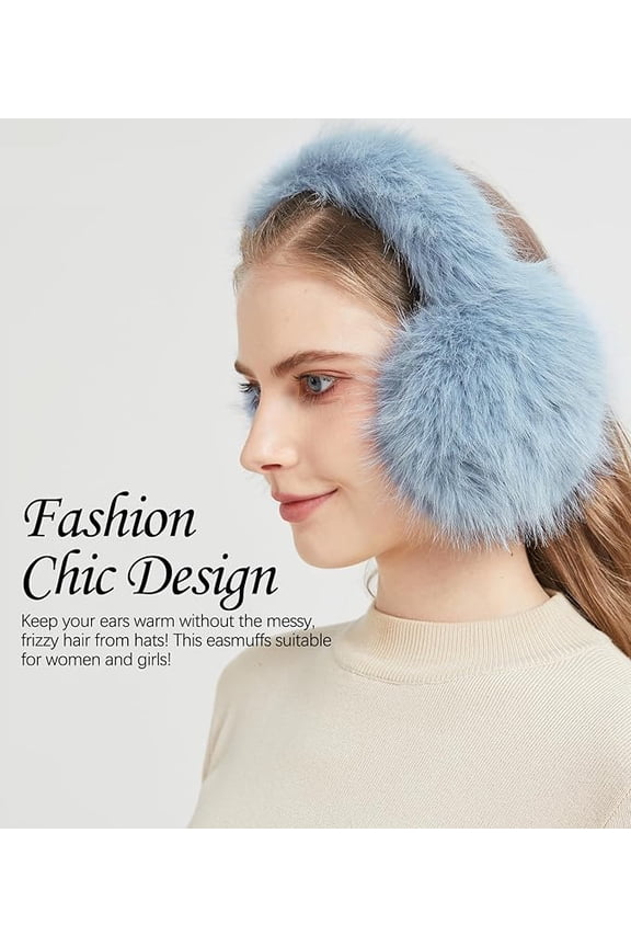 Winter Ear muffs for Women Men, Fluffy Ear Warmer with Thick Faux Ear Covers, Foldable for Convenience
