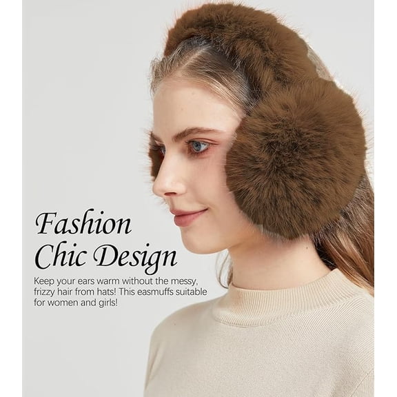 Winter Ear muffs for Women Men, Fluffy Ear Warmer with Thick Faux Ear Covers, Foldable for Convenience
