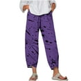 thumbnail image 1 of Winter Elastic Waist Wide Leg Pants for Women Floral Printed Tulip Hem Casual Loose Palazzo Trousers with Pockets, 1 of 5