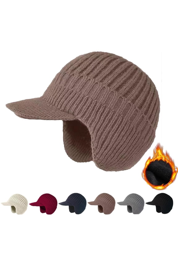 Winter Elder Hat Head Beanie Winter Hat With Brim And Earmuff Beanie Knitted Hat With Fleece Warm