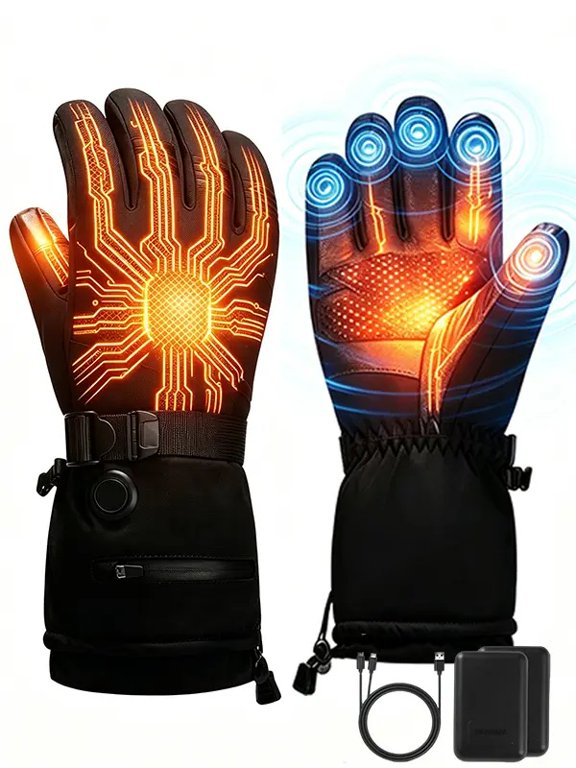 Winter Electric Heated Gloves, USB Touchscreen Gloves for Men Women - Full Finger & Back‑of‑Hand Heating,100% Polyester Shell, Microfiber Synthetic Leather Palm for Hunting, Skiing, Motorcycle Riding