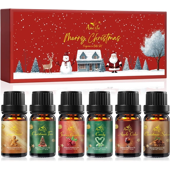 Winter Essential Oil Set | 6 Pack Holiday Fragrance Oils for Diffuser Candle Making | Christmas Tree Spice Gingerbread Apple Cider Candy Cranberry | Aromatherapy Gift Set for Home & Women