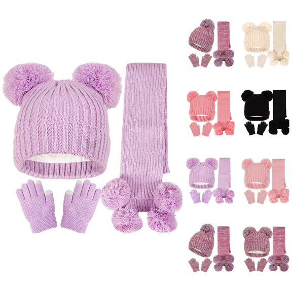 Winter Essentials Kids Winter Hats Solid Jacquard Knit Hat Scarf Long Neck Warmer 3-Piece Set
