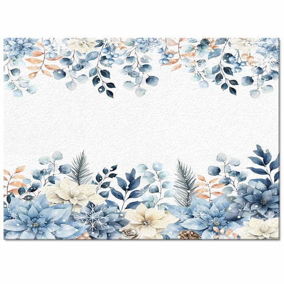 Winter Eucalyptus Leaves Area Rug 2.7x5ft Winter Blue Teal Leaves Non-Slip Washable Square Rugs Soft Felt Indoor Floor Mat for Bedroom Kitchen Living Room Bathroom