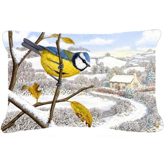 Winter Eurasian Blue Tit Fabric Decorative Pillow