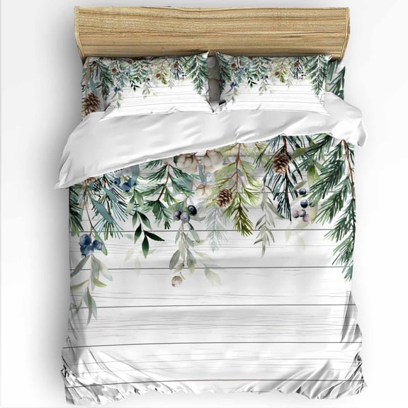 Winter Evergreen Bough King Size Comforter Set, Christmas Pine Cone Cotton Wood Grain Bedding for All Seasons, 4 Pcs Bed Set with 1Comforter (90"x106") ,1 Sheet(94"x116"), 2 Pillowcases (19"x35")