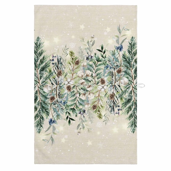 Winter Evergreen Bough Kitchen Towels Dish Towel Pack of 1 Christmas Pine Cone Cotton Retro Linen Soft Dish Cloth Set Absorbent Dishcloth for Drying Dishes, Hand Towels 18 x 28 Inches