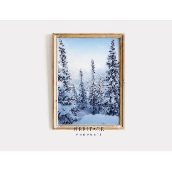 Winter Evergreen Forest Art Print Winter Farmhouse Neutral Wall Art Heritage Fine Prints Co