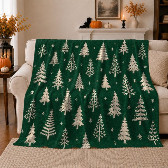 Winter Evergreen Forest Christmas, Festive Holiday Scene, Warm Flannel Blanket for Living Room and Reading Nook with Detailed Artwork, Art Lovers Christmas Gift, Festive Home Decor