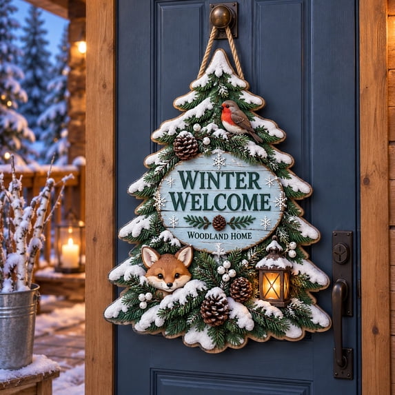 Evergreen Essentials Winter Evergreen Woodland Wooden Sign Door Hanger Home Decor - Walmart.com