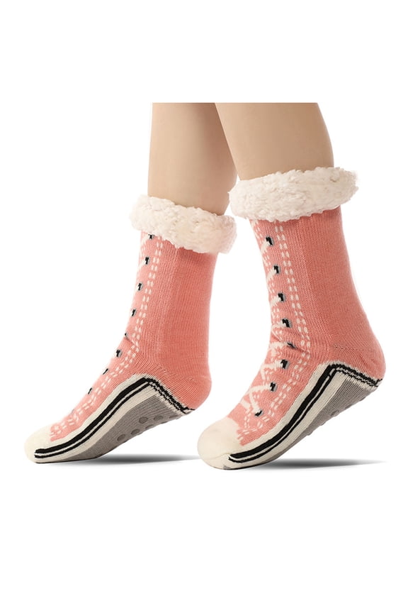 Winter Extra Thick Fleece Floor Socks - Pink Warm Non-Slip Indoor Home Socks for Cold Weather