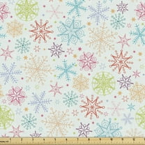 Ambesonne Winter Fabric by the Yard Upholstery, Colorful Doodle Snow, 1 Yard, Multicolor