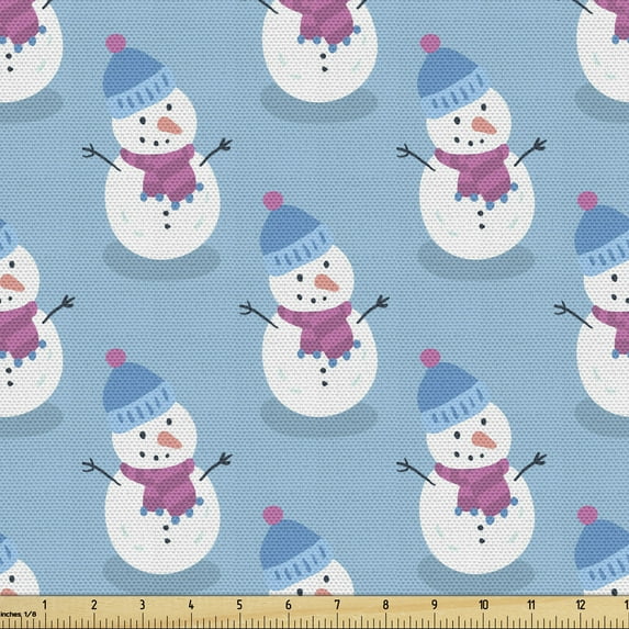 Ambesonne Winter Fabric by the Yard Upholstery, Christmas Scarf New Year, 10 Yards, Magenta and Blue