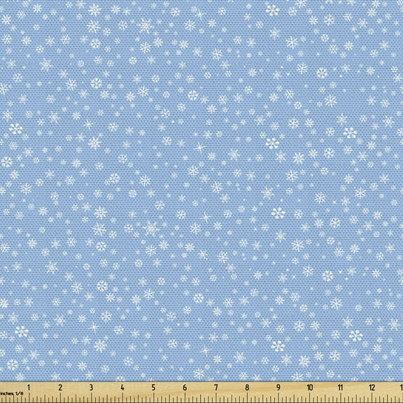 Ambesonne Winter Fabric by the Yard Upholstery, Snowflakes Falling, 1 Yard, Blue White