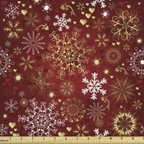 Ambesonne Winter Fabric by the Yard Upholstery, Vintage Xmas, 3 Yards, Vermilion Yellow White