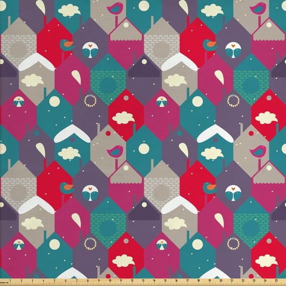 Ambesonne Winter Fabric by the Yard Upholstery, Pastel in Hexagons, 5 Yards, Multicolor