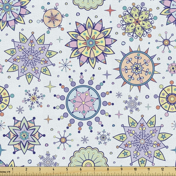 Ambesonne Winter Fabric by the Yard Upholstery, Pastel Floral Blizzard, 10 Yards, Multicolor