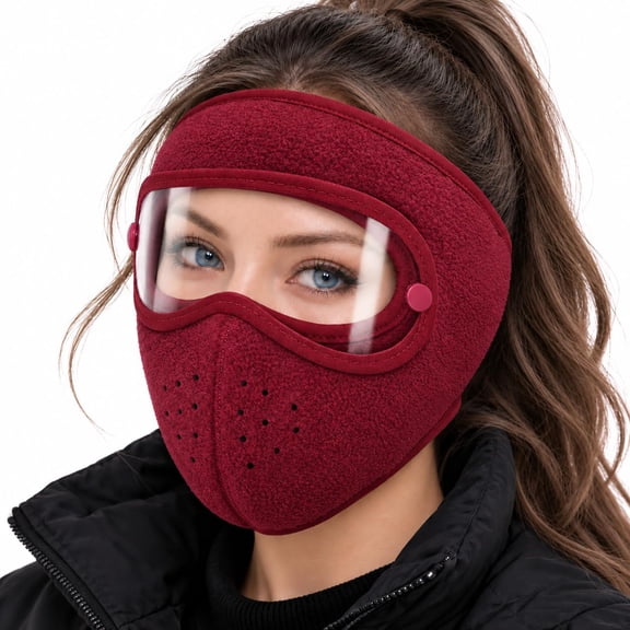 Winter Face Mask with Detachable Goggles, Fleece Mask for Men Women Skiing Winter Fleece Face Mask with Detachable Goggles, Vent Holes and Adjustable Back Strap for Skiing, Cycling and Hiking