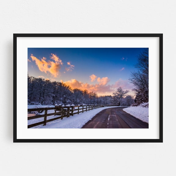 Winter Fading - Pennsylvania Photography Winter Snow Sunset Scenic Landscape Nature Rural Black Framed Wall Art Print 5 x 7 inches