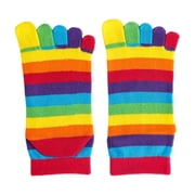 Winter Fall Breathable Middle Tube Socks for Women Rainbow Striped Toe Separator Five Finger Athletic Anklet Socks