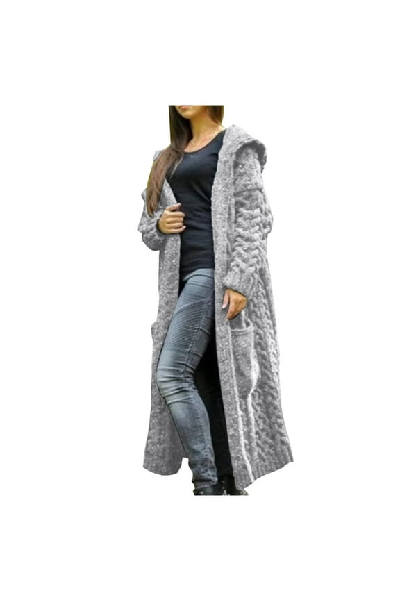 Winter Fall Cardigan for Women Solid Solid Knitted Loose Hooded Long Sweater Pocket Coat Tops