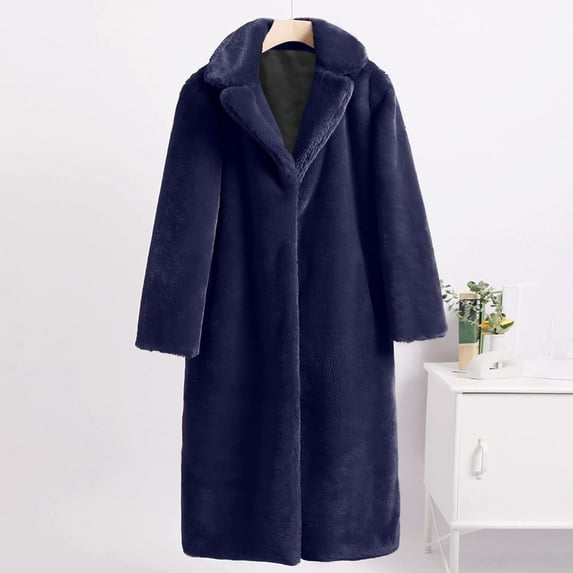 Homenesgenics Womens Tops under $5 Women Winter Warm Coats Faux Coat Warm Furry Faux Jacket Long Sleeve Outerwear Blue XXXXL