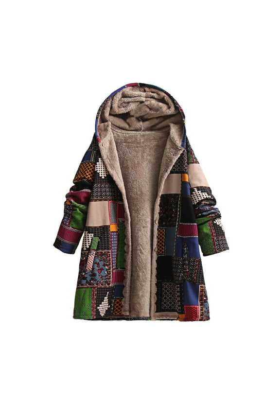 Winter Fall !Homenesgenics Womens Tops under $5 Women's Cotton Linen Printing Hoodies Fall Winter Fleece Jacket Casual Hooded Sweatshirts Thick Lined Coats