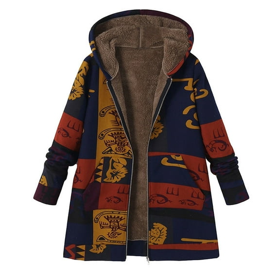 Winter Fall !Homenesgenics Womens Tops under $5 Women's Cotton Linen Printing Hoodies Fall Winter Fleece Jacket Casual Hooded Sweatshirts Thick Lined Coats