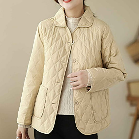 Winter Fall !Homenesgenics Womens Tops under $5 Women's Loose Casual Lightweight Sting Collar Warm Long Sleeved Cotton Jacket Beige XL