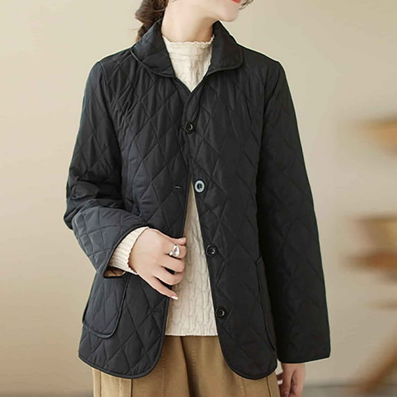 Homenesgenics Womens Tops under $5 Women's Loose Casual Lightweight Sting Collar Warm Long Sleeved Cotton Jacket Black L