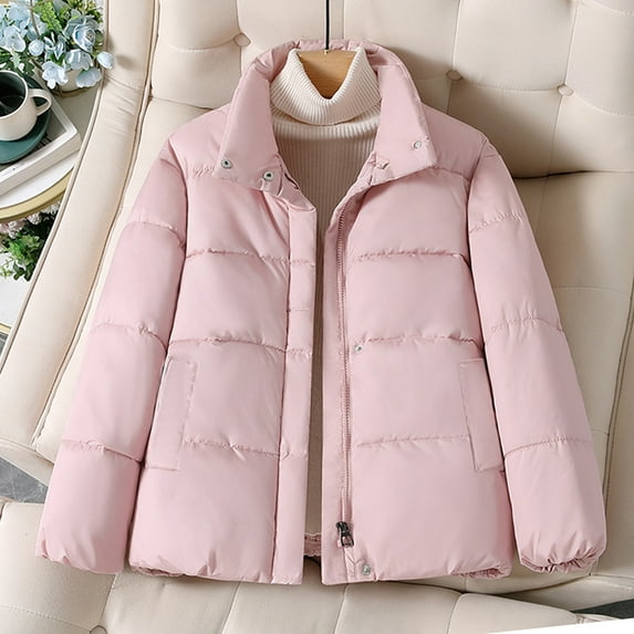 Homenesgenics Womens Tops under $5 Women's Loose Casual Thickened Warm Short Cotton Jacket Long Sleeved Cotton Jacket Pink S