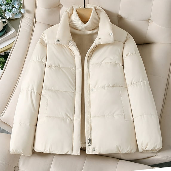 Homenesgenics Womens Tops under $5 Women's Loose Casual Thickened Warm Short Cotton Jacket Long Sleeved Cotton Jacket White M